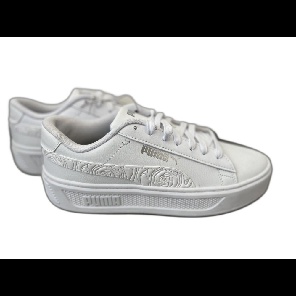 NEW PUMA White Smash V3 Platform Sneakers Womens Size 10 Texture Floral Pattern - Picture 2 of 8